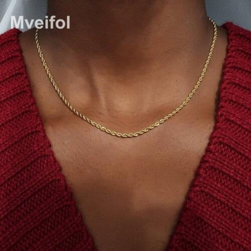 Mveifol Punk Twisted Rope Chain Choker Necklace for Women Chunky Braided Stainless Steel Chains Layered Necklace Hip Hop Jewelry