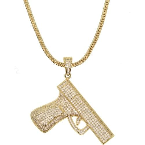 Rock 60cm Hip hop Gold color Plated Gun Pendants & Necklaces Chain Necklace for Men Women Party statement jewellry 2019 punk