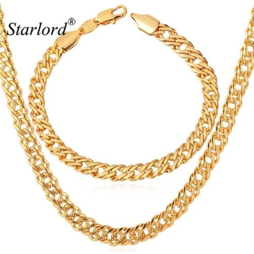 Starlord Gold Color Bracelet And Necklace Jewelry Sets Venitian Chain Trendy 6MM Thick 55CM 22'' Hot Sale Men Jewelry Set NH442