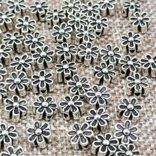 925 Sterling Silver Daisy Flower Beads 2-Sided for Bracelet Necklace