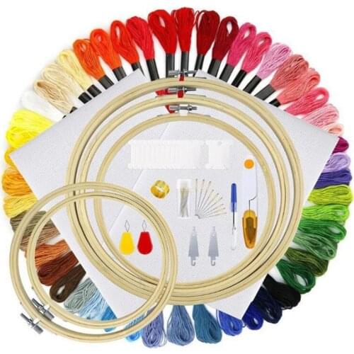 100Pcs Multi Colors Cross Stitch Floss Cotton Thread Embroidery Sewing Skeins Set Craft With 5Pcs Bamboo Embroidery Circle