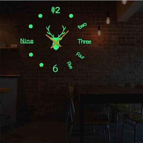 3D Luminous Wall Sticker Acrylic Wall Clock Modern Design Home Decore Living Room Bedroom 47inch Quartz Clock Glow In The Night