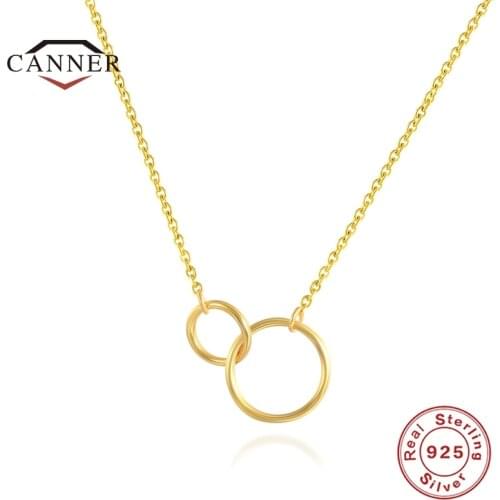CANNER Real 925 Sterling Silver Geometric Double/ Three Circles Ladies Clavicle Pendant Ladies Unisex Mens Necklace Jewelry