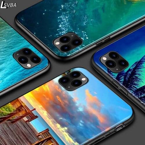 The Sea Waves Beach For iPhone 12 Pro Max Mini 11 Pro XS Max X XR 6S 6 7 8 Plus 5S Bright Black Phone Case