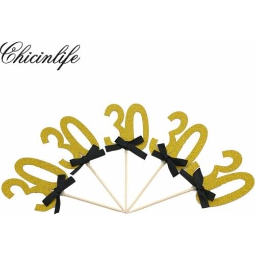 Chicinlife Happy Birthday Bow Glitter gold Age Number 40 50 60 70 Cake Cupcake Toppers Party wedding Decorations Supplies