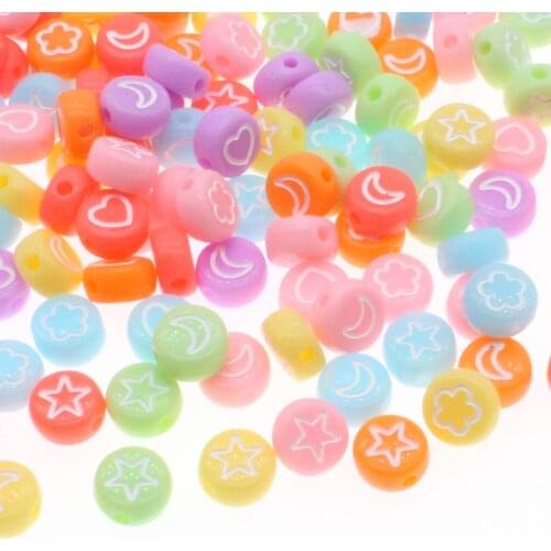 CHONGAI 100Pcs Fashion Jewelry Love Heart Flowers moon Acrylic Flat Round Beads For DIY Craft &Jewelry Making 4X7mm