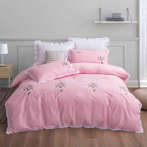 Cilected Simple Style Thicken Twill 100% Cotton Duvet Cover Pillowcases Bed Set 3Pcs Embroidered Quilt Cover Double Bed No Sheet