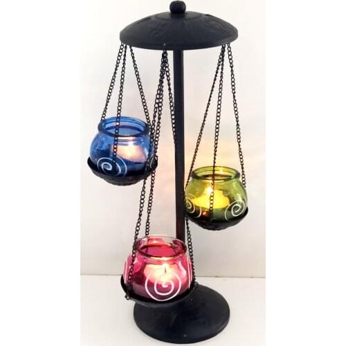 Colored Candlestick Decorative Candle Holder with 3 Glass Partitions