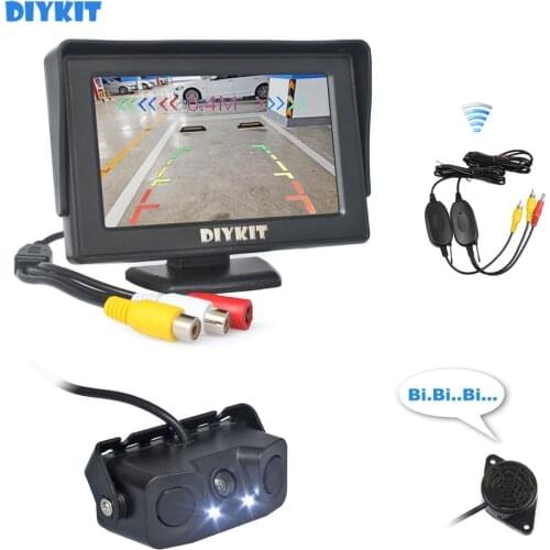 DIYKIT Wireless 4.3 Inch Color TFT LCD Car Monitor + Waterproof Video Parking Radar Sensor Car LED Camera Parking System Kit