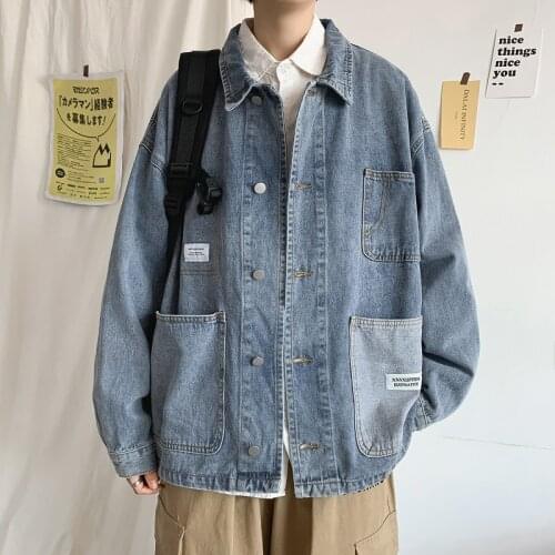 Ins Retro Tooling Denim Jacket Male Korean Version of The Spring and Autumn Trend Student Loose Tide Brand Jacket