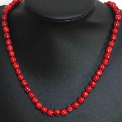 Hot sale natural red coral irregular tube barrel beads 8*11,11*15mm high grade fashion women charm chain necklace 20inch B1503