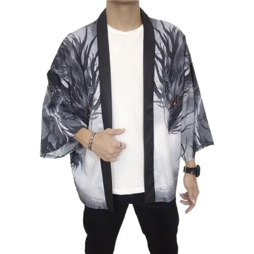 Dragon Printing Men Women Harajuku Japanese Fashion Kimono Cardigan Blouse Haori Obi Asian Clothes Samurai V2016