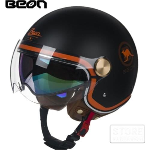 BEON Classic Motorcycle Double Lens Helmet 3/4 Retro Scooter Bicycle Motorbike 4 Seasons Helmets Riding Casco Moto Capacete