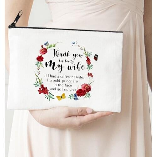 Mother Day Printed Cosmetic Bags Thank You My Wife Party Makeup Bag Toiletries Organizer Pouch Purses Wedding Gifts
