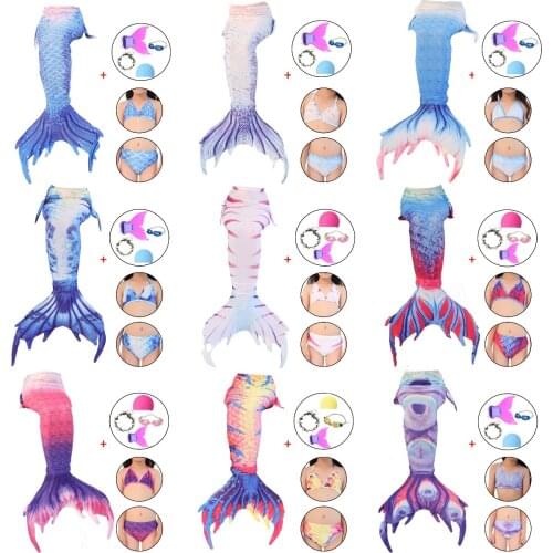2020 Kids Swimmable Mermaid Tail for Girls Swimming Bating Suit Mermaid Costume Swimsuit can add Monofin Fin Goggle with Garland