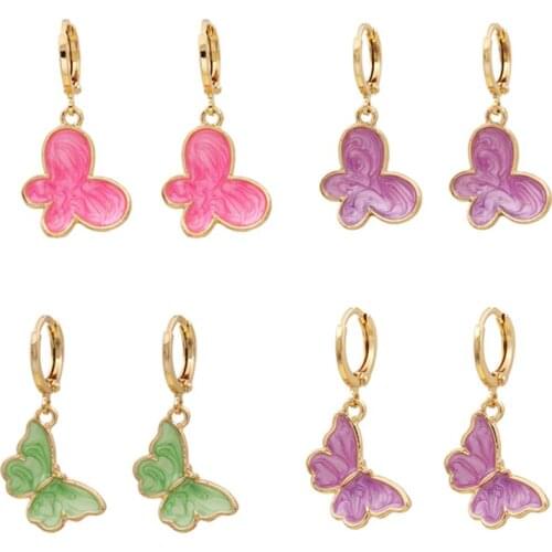 Fashion Wholesale Cheap Jewelry Earring Mixed Color Alloy Acrylic Butterfly Pendant Dangle Earring