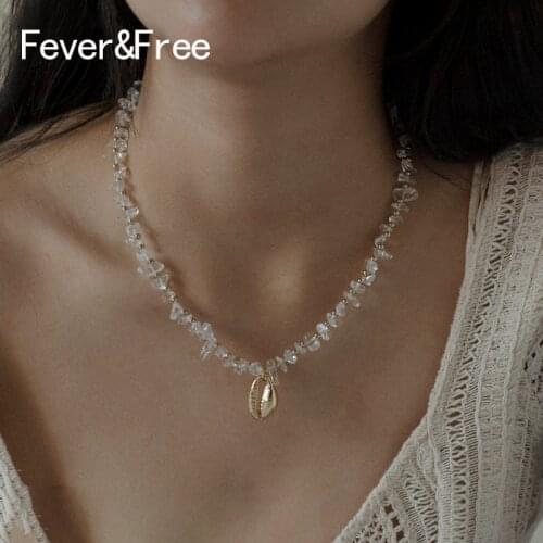 Fever&Free New Original Cowrie Shell Necklace Ocean Conch Transparent Strand Bead Chain Collar Choker Pendant Necklace Wholesale