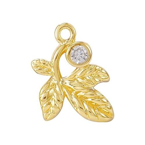 Factory Wholesale Gold Color Brass And Zircon Leaves Charms Pendants Necklace And Bracelet Earring Diy Jewelry Accessories