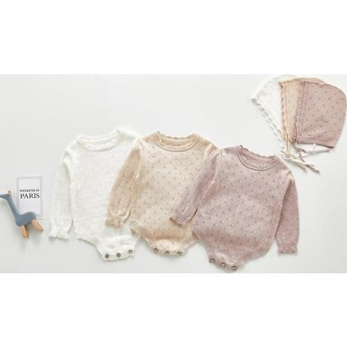 Autumn Baby Girls Knitting Long Sleeve Romper +Hat Clothes One Piece Baby Girl Triangle Creeper Romper Clothes