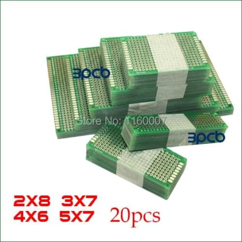 20pcs 5x7 4x6 3x7 2x8 cm PCBs PCB Prototype Blank PCB 2 Layers Double Side Protoboard PCB prototyping board DIY Universal Board