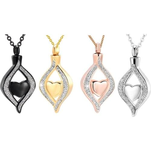 Crystal Teardrop Heart Shaped Urn Pendant Memorial Necklace Stainless Steel Cremation Jewelry for Women Keepsake Ash Locket