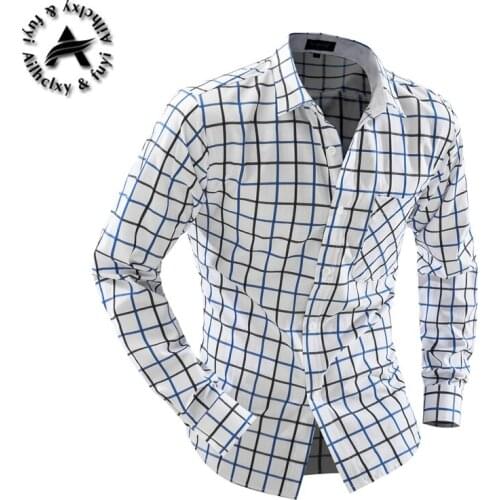 Camisa Cuadros Hombre Brand Dress Shirts Mens Plaid Shirt Slim Fit Chemise Homme Men Shirt Heren Hemden Camisa Masculina XXL