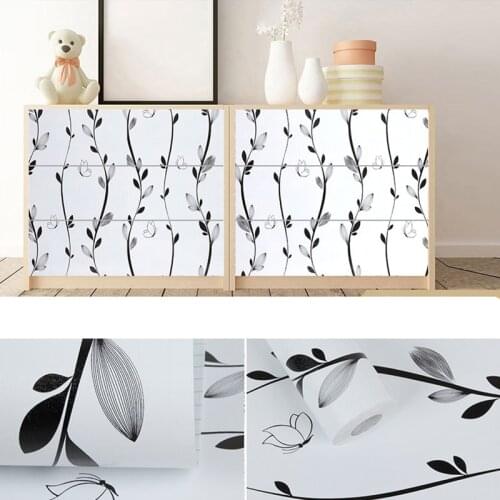 Black White Self Adhesive Wallpaper Floral Printed Furniture Desktop Living Room Kitchen Wall Paper Home Decor Cabinet Stickers