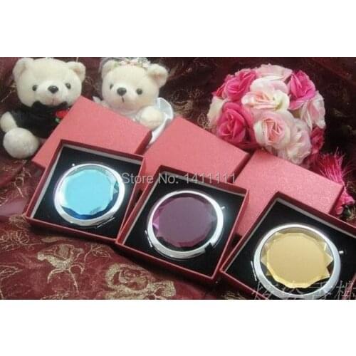 Wedding Favor Mixed Colors Cosmetic Pocket Compact Stainless Makeup Mirror + BOX Can Word Logo Print Promotion Gift WF004