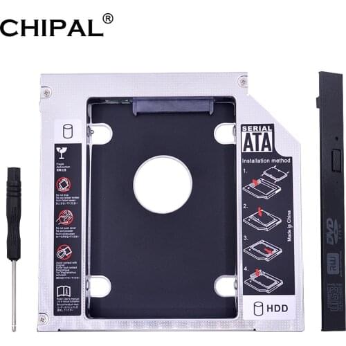 CHIPAL Universal 2nd HDD Caddy 12.7MM for 2.5" 12.5mm 9.5mm 9mm 7mm SSD HDD Case Enclosure + Dual LED for Laptop DVD-ROM CD-ROM