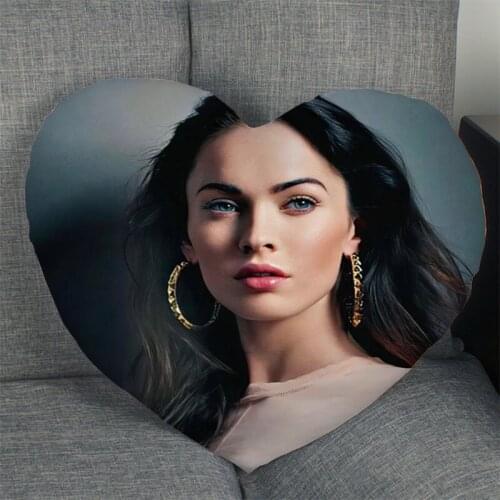 Hot Sale Megan Fox Actor Pillow Case Heart Shaped Zipper Pillow Cover Satin Soft No Fade Pillow Cases Home Textile Decorative