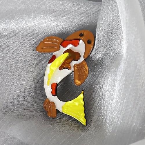 Handmade Fashion Vivid Carp Fish Shape Brooches Colourful Acrylic Jewelry Women Children Clothing Scarf Hat Bag Accessories