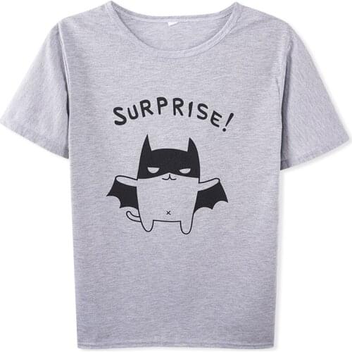 Summer Short Sleeve Female Tops Tee Gray White Demon Print Round Neck Womans T Shirt Streetwear kawaii Harajuku 2019 Tshirt