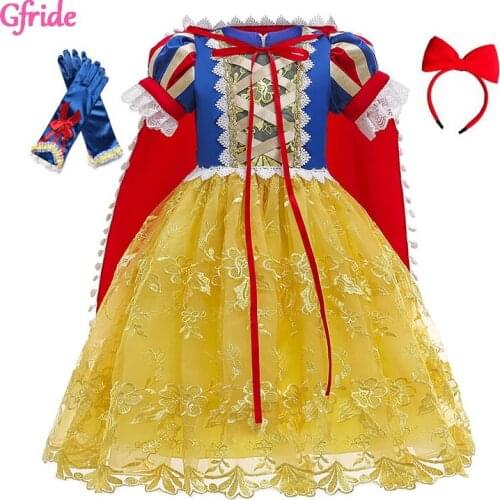 Girls' Princess Snow Queen Costume Halloween Xmas Fancy Party Lace Dresses With Cape Cinderella Costume Dress Up Accessories