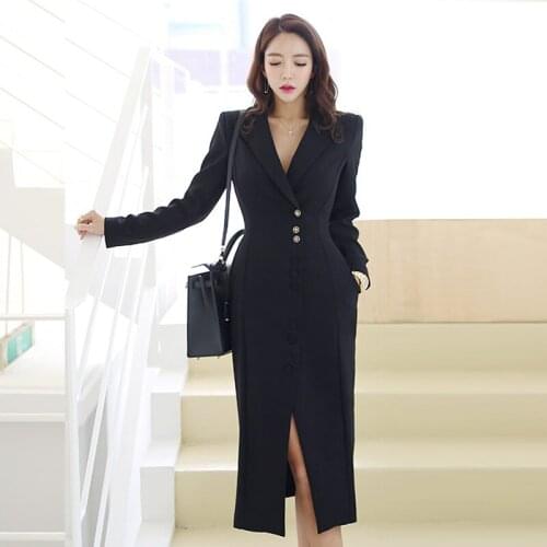 New arrival elegant long Notched formal dress fashion women work style high quality party simple trend office lady pencil dress
