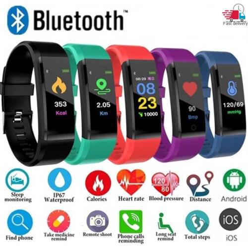 115 Plus + Smart Watch Bluetooth Sport Watches Health Smart Wristband Heart Rate Fitness Pedometer Bracelet Waterproof Men Watch