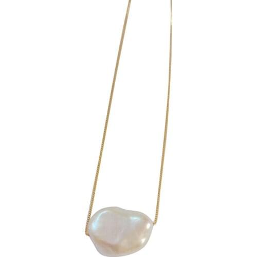 18 inch 925 silver box chain pendant necklace,100% nature freshwater near-big corner baroque pearl ,18k gold plating,15x20 mm