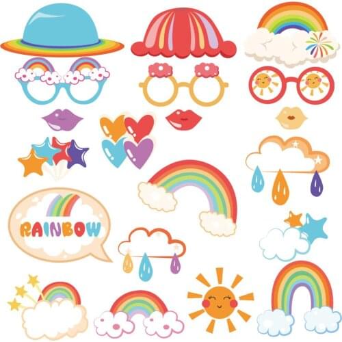 25pcs DIY Colorful Rainbow Photobooth Props Gilrs Happy Birthday Party Decorations Baby Shower Kids Party Favors