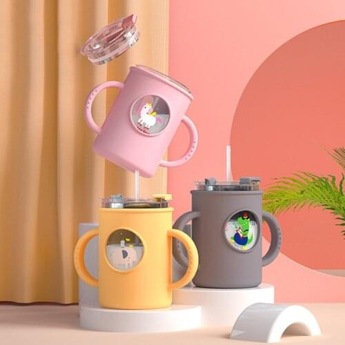 250ml Portable Cartoon Fashion Simple Glass Drink Water Straw Bottle Cup for Baby Kids Children Student Boy Girl Creative Gift