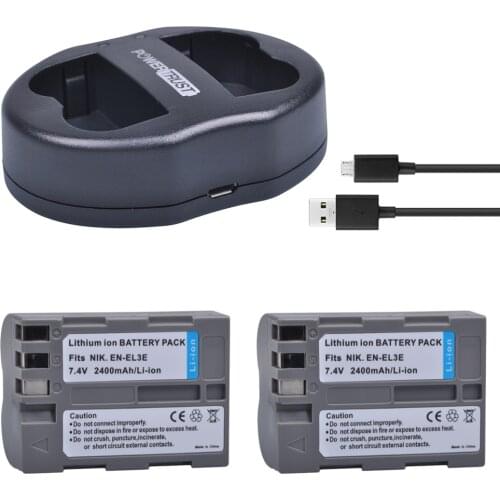 2 x 2400mAh EN-EL3E EN EL3E EN-EL3e ENEL3E Battery + Dual USB Charger for Nikon D30 D50 D70 D80 D90 D100 D200 D300 D700 Camera
