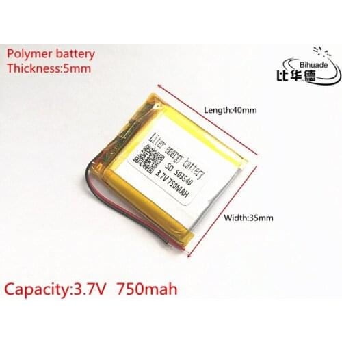3.7V 750mAh 503540 Lithium Polymer Li-Po li ion Rechargeable Battery cells For Mp3 MP4 MP5 GPS PSP mobile bluetooth