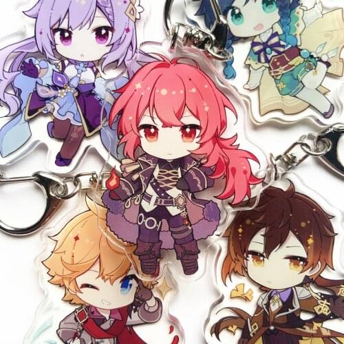 Genshin Impact Zhongli Barbatos Diluc Ragnvindr Key Chains Two-sided Keychain Cosplay Acrylic Pendant Keyring Prop