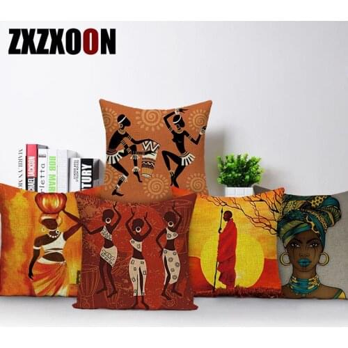 African Style Decorative Throw Pillows Case Women Girls Polyester Sofa Cushion Cover for Sofa Home Car Living Room Decoration