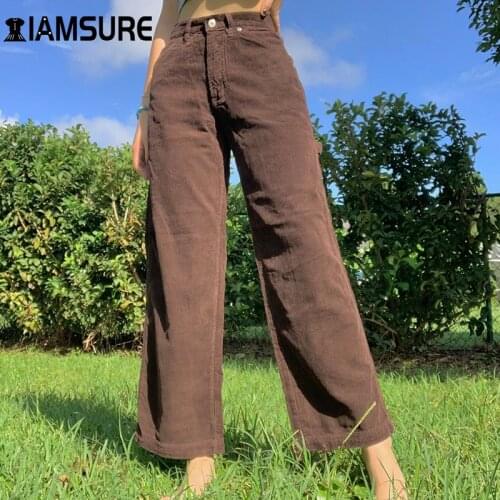 IAMSURE Vintage Corduroy Pants For Women Loose High Wide Leg Waisted Trousers Casual Baggy Joggers Warm Winter Streetwear Party