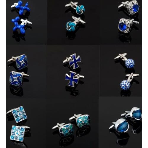 KC High quality mens Cufflinks Blue Series / crystal / twist / Cross / Balloon Dog / Apple Cufflinks Wholesale and retail