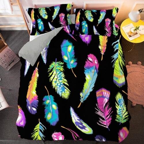 Colorful feathers Pattern 3D Printed Duvet Cover Set Comforter & pillowcase 2/3pcs Kids Adult Bedding Set King Queen Twin Size