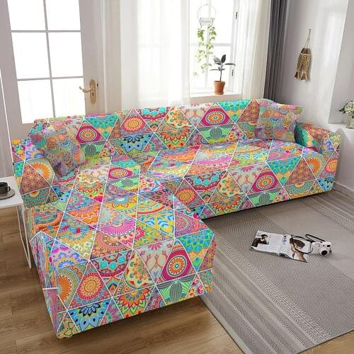 L-shape Corner Sofa Covers For Living Room Mandala Elastic Sofa Slipcover Sectional Couch Cover Pet Sofa Protector 1-4 Seater