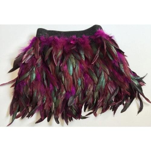Black peacock ostrich feather mini skirt costume dance woman feathered feathers fringe high waist vestido falda plumas skirts