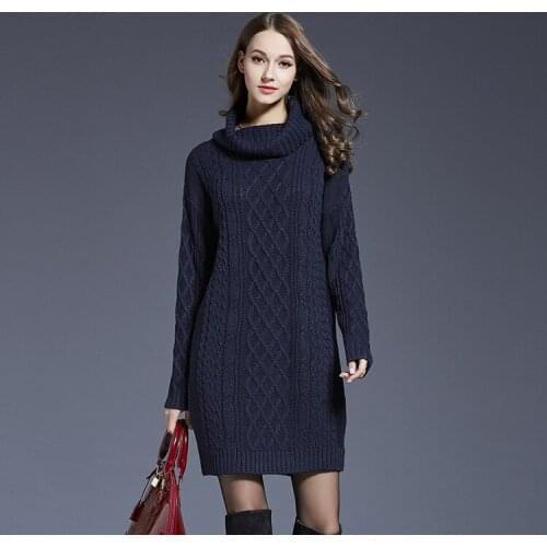 Fashion Turtleneck Long 2020 Knitted Warm Sweater For Women Autumn Winter Dress KJ004