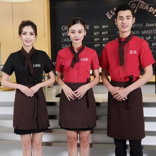 Coffee Shop Waiter Work Clothing Men&Women Customize Logo Shirt+Apron+Tie Set Tea House Staff Work Wear Milk Tea Shop Uniform