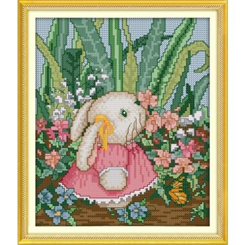 Lovely rabbit boy and girl cross stitch kit baby 14ct 11ct count print canvas stitches embroidery DIY handmade needlework plus